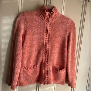 L.L.Bean Cable Knit 100% Cotton Sweater | Coral + White